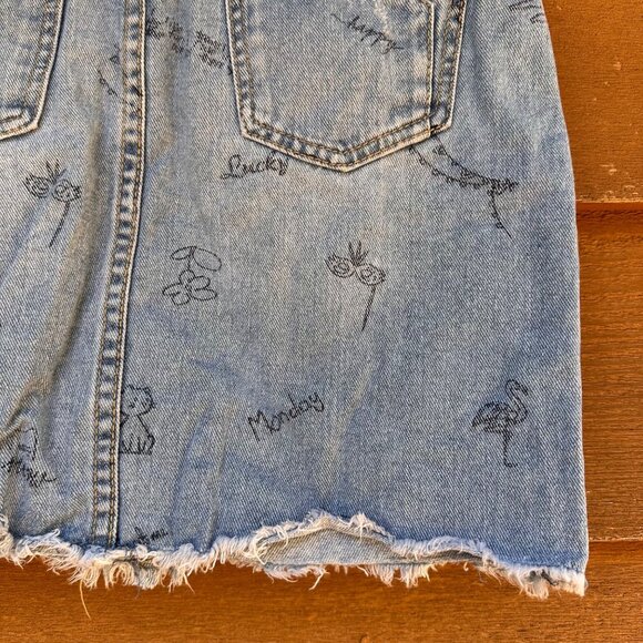 Dip Denim Adjustable Waist Skirt M (8-10) Girls Blue With Printed Graphics & Dis - Picture 12 of 14